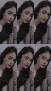a collage of images of a woman 's face with a flower in her hair
