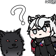 a cartoon drawing of a wolf with a question mark above his head