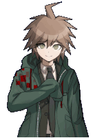 a drawing of a boy with a ponytail wearing a jacket and tie
