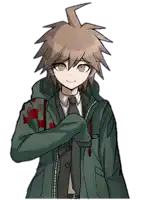a drawing of a boy with a ponytail wearing a jacket and tie