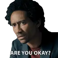 a man in a suit says " are you okay " on a white background