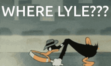 a duck with a magnifying glass is asking where lyle is