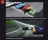 a screenshot of cars racing on a race track