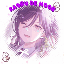 a picture of a girl with kaoru de moon written in purple