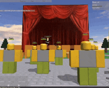a screenshot of a video game with a red curtain and a player list
