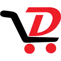 a black and red shopping cart with a red letter d on it