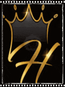 a black background with a gold letter h and a crown