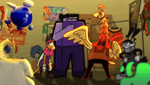 a group of cartoon characters are standing in front of a sign that says ' nothin ' is here '