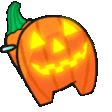 a pixel art drawing of a pumpkin with a glowing face on it .