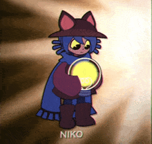 a cartoon character with the name niko on the bottom