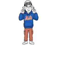 a cartoon of a monkey wearing a mets sweatshirt