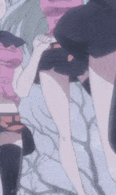 a couple of anime girls standing next to each other with one wearing a pink top