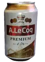 a can of a.le coq premium ale sits on a white surface