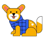 a cartoon dog wearing a blue jacket and scarf