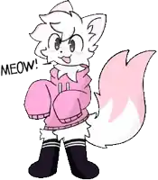 a cartoon drawing of a white fox wearing a pink sweater and black boots .