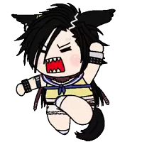 a cartoon drawing of a girl with a cat ear and a black tail .