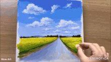 a painting of a road going through a field of yellow flowers made by wow art