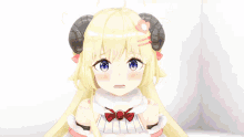 a close up of a anime girl with horns