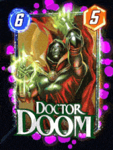 a poster of doctor doom with purple bubbles around it