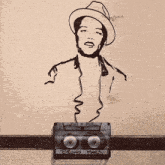 a drawing of bruno mars is on top of a cassette tape