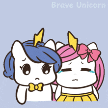 two unicorns are standing next to each other with the words " don 't cry " written above them