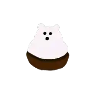 a cartoon drawing of a white bear with three black eyes