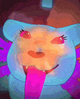 a colorful cartoon drawing of a monster with its tongue out
