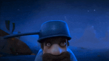 a cartoon character with a beard has a very scary face