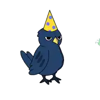 a bird wearing a party hat is surrounded by colorful confetti