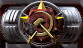 a hammer and sickle symbol in a circle with a star