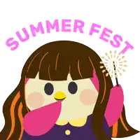 an illustration of a girl holding a sparkler and the words summer fest