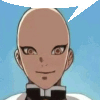 a cartoon character with a bald head and a speech bubble above it