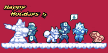a pixel art greeting card that says happy holidays on it