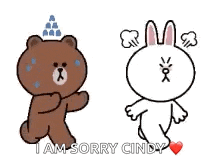 a brown bear and a white rabbit are dancing together .