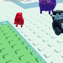 a red cat is standing next to a purple and a black cat in a video game