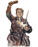 a drawing of a soldier holding a rifle and a cane