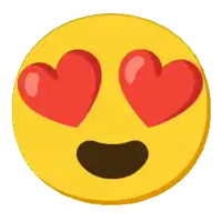 a yellow smiley face with red hearts for eyes