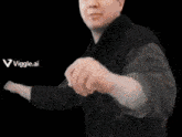 a shirtless man is dancing in front of a black background with the words viggle.ai visible