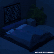 a computer generated image of a person laying on a bed with aaron j cunningham written on the bottom