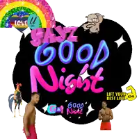 a gayz good night greeting card with a rainbow and two men