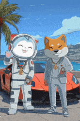 a couple of cartoon characters standing next to each other