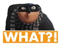 a cartoon character with a scarf around his neck and a sign that says what