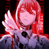 a drawing of a girl with red hair and a sign that says " you "