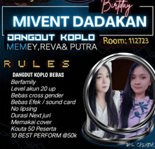 a poster for mivent dadakan shows two girls in a mirror