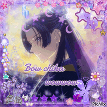 a picture of a girl with the words bow chika wow wow