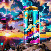 a colorful can of a drink called theta