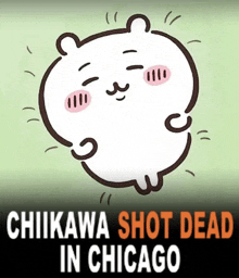 a cartoon bear with the words chikawa shot dead in chicago on the bottom