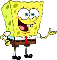 a cartoon of spongebob wearing a white shirt and brown shorts