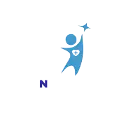 a logo for novidade with a blue figure with a heart and a star