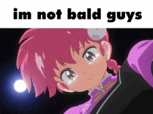 a picture of a girl with the words im not bald guys below it
